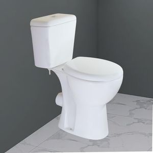 WinZo Rear Outlet Two Piece Toilet Extra Tall 19 inches Comfort Seat Height Dual Flush Compact Round Compost P trap Back Flush Toilet For Basement Bathroom,White