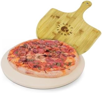 Cast Elegance Pizza 14' Cordierite Pizza Stone & 12in Bamboo Pizza Peel for Oven