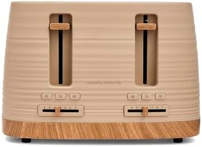 Morphy Richards Clay 4 Slice Brown Toaster, Wide Slots, High Lift, Anti-Slip Rubber Feet, Removable Crumb Tray, Cancel, Reheat, Defrost, Integrated Cord Storage, Felspar, 243100