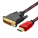 Pipestation HDMI to DVI Cable 1.8m – DVI to HDMI Cable Full 1080p – Bi-Directional DVI-D 24+1 Male to HDMI Male Cable – HDMI to DVI Adapter Cable – DVI to HDMI Adapter Cable Lead Cord HDMI DVI D