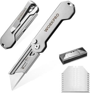 WORKPRO 2PCS EDC Folding Utility Knife, Mini Box Cutter with Quick Open Axis Lock, Quick Change Blade Razor Knife, Foldable Small Pocket Knife with Belt Clip, 2 Packs with 10 Extra Blades