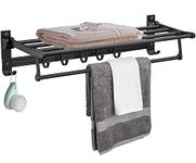 Plantex Space Aluminum Folding Towel Rack/Towel Stand/Hanger/Bathroom Accessories (24 Inches, Black-Matt)