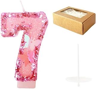 Birthday Number Candle,Pink Birthday Candles That Sparkle Number 0-9 Handmade Number Candle Cake Topper Decoration for Party Kids Adults (7-Pink)