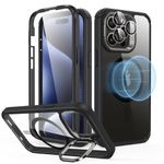 ESR for iPhone 15 Pro Max Case, Full-Body Shockproof MagSafe Case, Exceeds Military-Grade Protection, Magnetic Phone Case for iPhone 15 Pro Max, 2-Part Tough Case with Stand, Armor Series, Clear Black