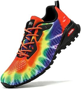 ikunka Men's Fashion Sneakers Lightweight Breathable Walking Shoes Tennis Cross Training Shoe Non Slip Trail Running Shoes, Rainbow, 9.5