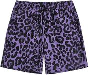 OYOANGLE Men's Leopard Graphic Print Adjustable Elastic Waist Drawstring Workout Shorts Purple Small