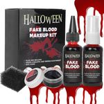 Halloween Fake Blood Makeup Kit,Fake Blood Spray,Coagulated Blood,Dripping Blood,Stipple Sponge Realistic Washable Special Effects SFX Makeup Set for Zombie Vampire Monster