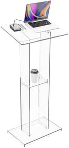 Dethan Acrylic Clear Lecterns Podium Stand, 24" L x 16" W x 50" H - Pulpits for Classrooms, Weddings, Churches, Conference, Speeches, Professional Presentation Podiums with Storage Shelf (Transparent)