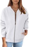 MEROKEETY Womens Long Sleeve Zip Up Sweatshirts Jackets Casual Loose Outwear with Pockets, White, Medium