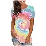 SCBFDI Black of Friday Cyber of Monday, Summer Round Neck Short Sleeve Gradient Tie Dye Print T-Shirt for Women UK Fashion Loose Casual Sports Trendy Tunic Top B-Pink