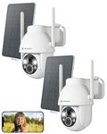 COCOCAM (2Pack) Solar Camera Outdoor Wireless, 2K PTZ Security Cameras 2.4GHz WiFi, CCTV Surveillance Camera for Home Security, AI Motion Detection/Color Night Vision/2-Way Audio, IP66, Support Alexa