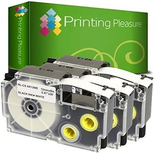 Printing Pleasure 3 x XR-12WE XR-12WE1 Nero su Bianco Nastro compatibile per Casio KL-60 KL-100 KL-120 KL-200 KL-300 KL-750 KL-780 KL-820 KL-2000 KL-7000 KL-7200 KL-8100 KL-8200 CW-L300 | 12mm x 8m