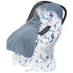 comeder Baby Car Seat Blanket, Cosy Wrap Travel Blanket with Hood, Universal Baby Swaddle Blanket for Newborn Baby with Holes for 3-Point Harness Straps Pushchair, Pram, Footmuff - 90x90cm (Blue)