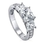 BERRICLE Sterling Silver 3-Stone Wedding Engagement Rings Princess Cut Cubic Zirconia CZ Promise Ring for Women, Rhodium Plated Size 4-10, US 9, Metal Crystal Stone, Cubic Zirconia