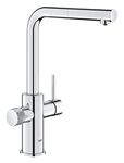 GROHE Blue Pure Minta – Kitchen Sink Mixer Tap for Filtered Water (High L-Shaped 360° Swivel Spout with Pull-Out Function, Separate Inner Water Ways, Tails 3/8 Inch, Easy to Fit), Chrome, 30601000