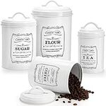 yarlung Set of 4 Kitchen Canisters with Airtight Lids, Coffee Tea Sugar Flour Metal Tin Jars Nesting Food Storage Container Set for Farmhouse Decor, Countertop Pantry Organizer, 4 Sizes White