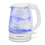 Aigostar Eve 30KHT - Glass Water Kettle with LED Lighting, 2200 Watts, 1.7 Liter, Boil-dry Protection, BPA Free, White