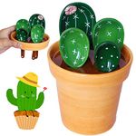 Cactus Measuring Spoons Set in Pot, Cute Ceramic Measuring Spoons and Cups, Baking Cacti Spoon with Holder for Milk Powder Sugar Salt Wet Dry Ingredients, Kitchen Home Small Decorations Ornaments