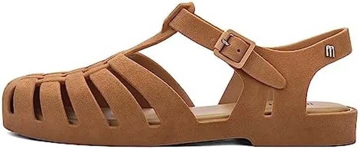 Melissa Possession Jelly Sandal for Women - The Iconic 90s Original Jelly Shoe, Fisherman’s Sandal with Adjustable Strap and Side Buckle, Velvet, Beige Flocked, 6