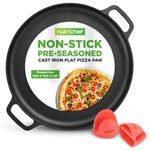 Nutrichef 14'' Cast Iron Baking Pan-Steel Pizza Cooker with Easy Grip Handles, One Size, Black