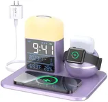 Wireless Charging Station with Alarm Clock and Night Light,iPhone and Watch Charging Station,3 in 1 Wireless Charger for iPhone 16 15 14 13 12 11 X Pro Max & Apple Watch 30W GaN Charger - Lilac