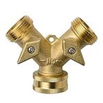 TUOCHI 2 Way Brass Tap – Y Valve Hose Splitter Garden Tap Connector Manifold 3/4" Brass Hose Fittings for Washing Machine Dishwasher Garden Outside Tap UK Connector