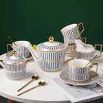 CwlwGO-15 Pieces Elegant English Porcelain Tea Sets,Bone China Tea Cup Sets Service for 4,Afternoon Tea Set,Gift Set for Adults.