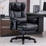 Big and Tall Office Chair 500lbs Wide Seat Executive Chair with Footrest 90-135°High-Back Reclining Chair Lumbar Support Leather Computer Chair Thickened Armrest Desk Chair for Home Office(Black/Noir)