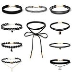 TOPWAYS® 10 PCS Black Choker Necklace for Women, Black Classic Velvet Stretch Gothic Tattoo Lace Choker For Women Girls Party Dress Decorations