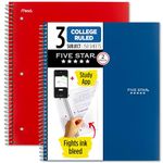 Five Star Spiral Notebooks Plus Study App, 2 Pack, 3 Subject, College Ruled Paper, 11" x 8-1/2", 150 Sheets, Blue & Red (38502)