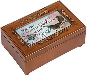 Cottage Garden Greatest Mom in The World Woodgrain Embossed Jewelry Music Box Plays Amazing Grace