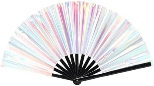 ffscafscn Folding Fan UV Glow Rave Bamboo Summer Hand Fan Laser Silver Decoration Dancing Party Wedding Night Club Concert Festival Large (Multicoloured-18, M)