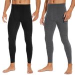 SIMIYA Thermal Underwear Mens Long Johns Bottoms Fleece Lined Base Layer Stretch Thermals Leggings(Black+Dark Grey,L)