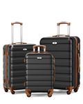 3 Piece Luggage Sets with Spinner Wheels,Hard Shell Luggage Sets for Women,20 24 28 inch Travel Luggage (Black Brown)…