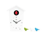KOOKOO BirdHouse mini white, tiny modern cuckoo clock w. 12 natural bird voices or cuckoo call