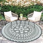 Capslpad 5Ft Round Outdoor Rug for Patios Clearance Reversible Mat Plastic Straw Patio Rugs Lightweight RV Camping Mat Circle Outside Area Rug Carpet for Balcony Deck Backyard Trailer Picnic BBQ,Grey