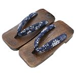 KUNANG Men's Wooden Clogs Sandals, Japanese Wood Geta, Geta Slippers, Japanese Traditional Geta Wooden Clogs Sandals Geta Wide Sole Flip Flops (Blue, 9.5)