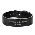 Chuckling with Canine Chums Black Shark Mesh Bracelet, Small, Silver Plated Zinc, Cubic Zirconia