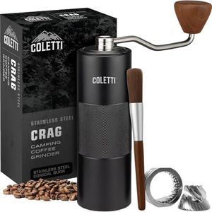 COLETTI Crag Hand Coffee Grinder — CNC Manual Coffee Grinder — Camping Coffee Grinder, Manual Burr Coffee Grinder, Coffee Hand Grinder – Travel Coffee Grinder for Camping, Hiking & Adventure