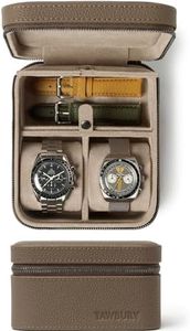 TAWBURY Caja de reloj de cuero de lujo para hombre,caja de reloj de viaje para hombre, cierre de cremallera, rollo de viaje de cuero genuino de grano superior color topo, Cajas de reloj de cuero real