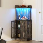 DWVO Corner Bar Cabinet with Glass Door & LED Lights, 53" Farmhouse Wine Storage Cabinet with Glass Holder, 4-Tiers Liquor Cabinet Bar for Home Kitchen, Dining Room, Living Room, Dark Rustic Oak