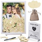 Wedding Guest Book Alternative, Rustic Guest Book for Wedding Reception, Wedding Book Frame with 80 Hearts and 2 Large Hearts, Unique Wedding Decorations for Wedding Baby Shower Birthday Party, White