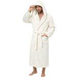 PJGGZ Men's Bathrobe with Hood, Soft Long Towel Robe for Men - Super Absorbent Quick Dry yet Warm(Off-White,L/XL)