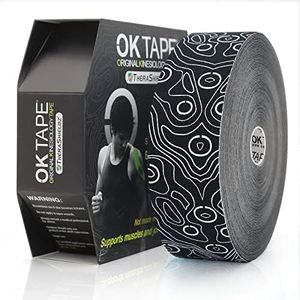 OK TAPE PRO Kinesiology Tape Bulk ROLL- Excellent Support for Body Pain Relief and Prevent Sport Injury, Clinic Therapy Latex Free Jumbo Roll - Uncut Printed 2 inch x 103 feet Black