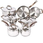 Lagostina Kitchen Pots and Pans, Stainless Steel Cookware Set, All Heat Sources, Bronze Elegance, 12 Piece, Silver, Induction Safe