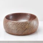 NATURFLAIR FCH5406 Bathroom Ceramic Wash Basin, Countertop Washbasin, Round 390 x 155 mm, Handmade Wash Basin, Coffee-Coloured Wood Grain Ceramic Wash Basin