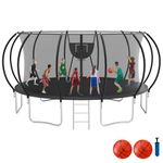 KOFUN 1500LBS 10/12/14FT Tranpoline Outdoor for Kids and Adults, Tranpolines with Net, Ladder, Recreational Tranpoline with Basketball Hoop Easy to Assemble - Curved Poles Larger Room, ASTM Approval