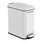 SONGMICS Bathroom Trash Can, 2.6 Gallon Small Trash Bin with Lid, Slim for Small Spaces, Stainless Steel Garbage Can, Soft Close, White ULTB561W10