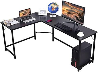 L-Shaped Corner Computer Desk, Home Office Desk PC Laptop Study Table, with CPU Stand & Spacious Surface, Adjustable Foot Pads, Computer Workstation for Bedroom, Study Room (Black)