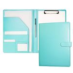 Clipboard Folder A4 Conference Folder Portfolio Folder A4 for Legal Pad, Faux Leather A4 Folder Work Writing Foldover Clipboard with Cover, Portfolio Organiser A4 Folio Clip Board (Pale Turquoise)